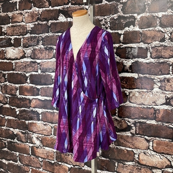 Some Days Lovin Dress Boho Diamond Print Purple Wrap Size XS - Picture 5 of 13